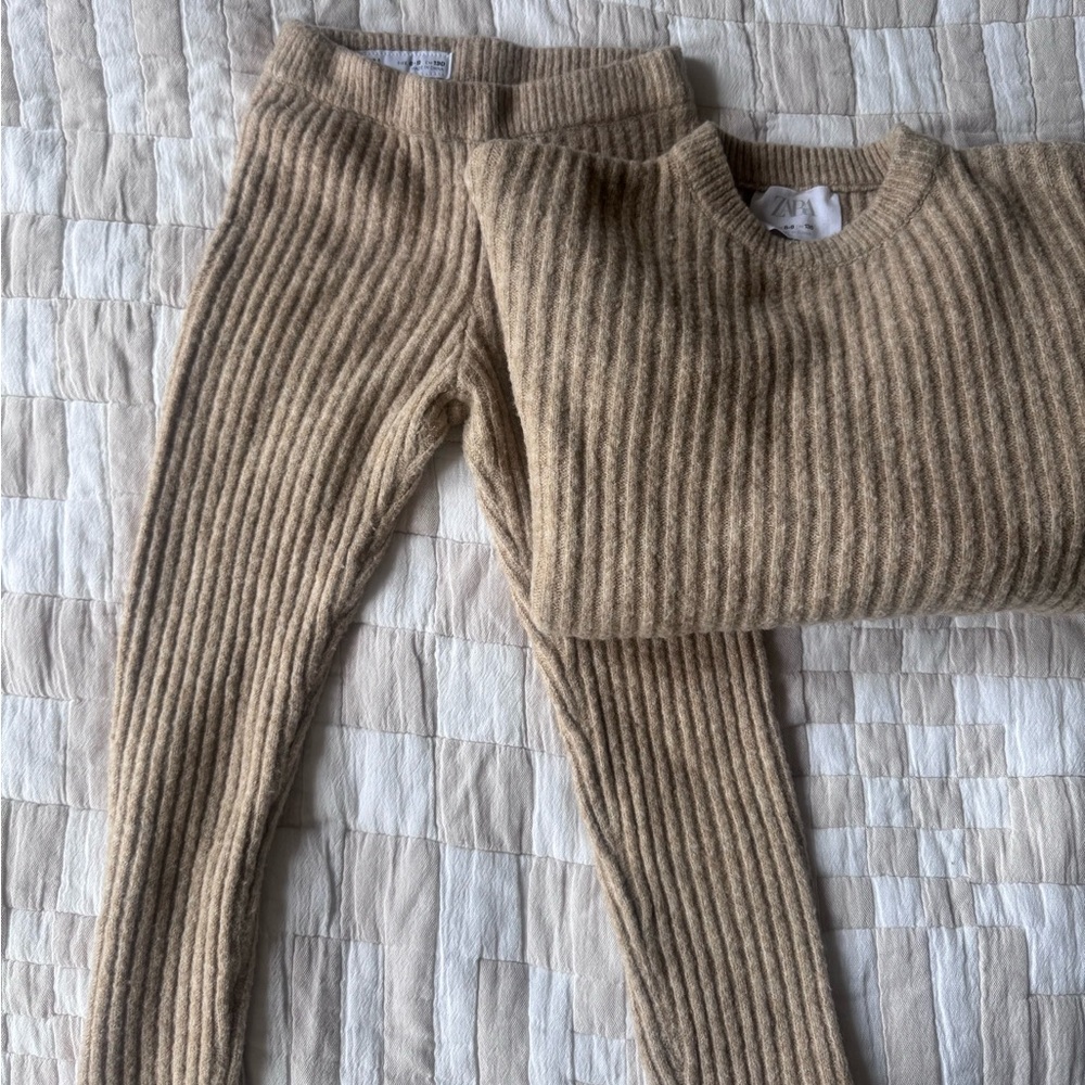 Zara Kids Tan Ribbed Matching Set
